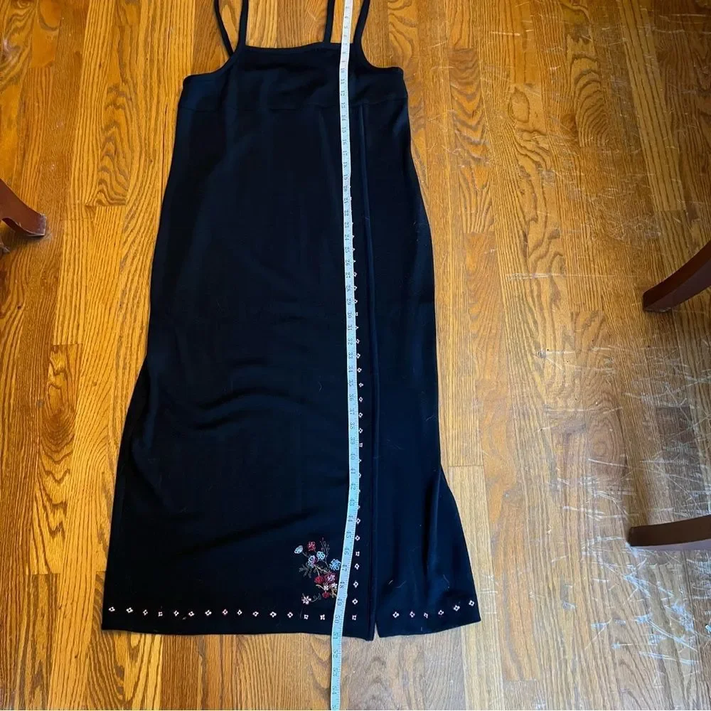 Vintage Garnet Hill Black Floral Embroidered Wool Dress, Size 14 Petite - Picture 15 of 16